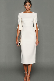 Midi Sheath Bateau Neck White Formal Dress