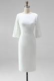 Midi Sheath Bateau Neck White Formal Dress