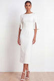 Midi Sheath Bateau Neck White Formal Dress
