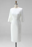 Midi Sheath Bateau Neck White Formal Dress