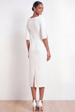 Midi Sheath Bateau Neck White Formal Dress