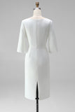 Midi Sheath Bateau Neck White Formal Dress