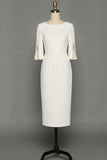Midi Sheath Bateau Neck White Formal Dress