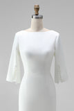 Midi Sheath Bateau Neck White Formal Dress