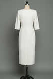 Midi Sheath Bateau Neck White Formal Dress
