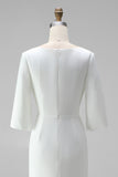 Midi Sheath Bateau Neck White Formal Dress