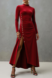 Cabernet Velvet High Neck Maxi Formal Dress with Slit
