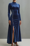 Cabernet Velvet High Neck Maxi Formal Dress with Slit
