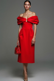 Red Midi Off the Shoulder Sheath Formal Dress