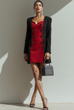 Red and Black Sweetheart Short Formal Dress with Sleeves