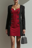 Red and Black Sweetheart Short Formal Dress with Sleeves