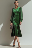 Brown Velvet Mermaid Lantern Sleeves Formal Dress