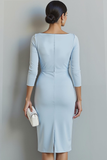 Sky Blue Keyhole 3/4 Sleeves Sheath Midi Formal Dress