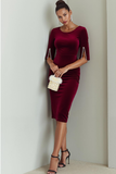 Midi Cabernet Sheath Velvet Round Neck Holiday Party Dress