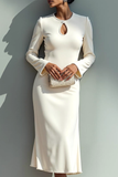 White Maxi Keyhole Sheath Formal Dress with Sleeves