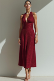 Sparkly Cabernet Halter A Line Maxi Sequin Evening Dress