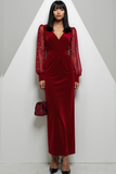 Navy Velvet Sheath V-Neck Long Formal Dress