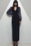 Navy Velvet Sheath V-Neck Long Formal Dress