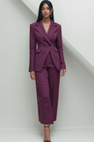 Dark Purple 2 Piece Notched Lapel Fitted Business Suit with Pockets