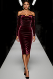 Cabernet Velvet Sheath Midi Gala Dress with Sleeves