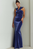 Navy Mermaid Sleeveless Long Velvet Formal Dress