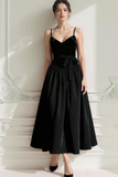 Cabernet Long A Line Spaghetti Straps Holiday Party Dress with Bow