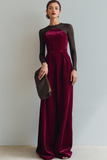 Cabernet Black Round Neck Sheath Long Evening Dress with Sleeves