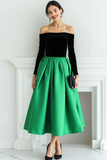 Black and Fuchsia Off the Shoulder A Line Long Evening Dress