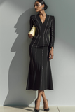 Black V Neck Mermaid Long Glitter Formal Dress with Sleeves