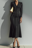 Black V Neck Mermaid Long Glitter Formal Dress with Sleeves