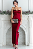 Orange Strapless Sheath Satin Long Elegant Evening Dress