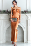 Orange Strapless Sheath Satin Long Elegant Evening Dress