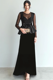Black Long Round Neck A Line Formal Dress with Bow