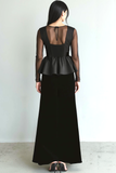 Black Long Round Neck A Line Formal Dress with Bow