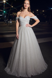 Glitter Long Ball Gown Off the Shoulder White Gala Dress