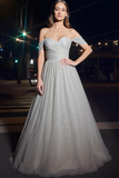 Glitter Long Ball Gown Off the Shoulder White Gala Dress