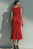 Red Mermaid Cowl Neck Maxi Formal Dress