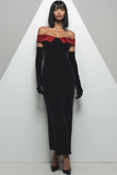 Black Velvet Off the Shoulder Sheath Long Holiday Party Dress