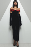 Black Velvet Off the Shoulder Sheath Long Holiday Party Dress