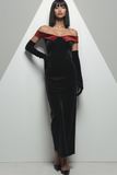 Black Velvet Off the Shoulder Sheath Long Holiday Party Dress