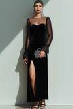 Black Velvet Sheath Long Formal Dress with Slit