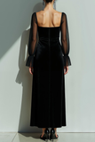 Black Velvet Sheath Long Formal Dress with Slit