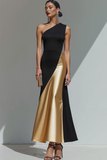 Black Patchwork Mermaid One Shoulder Long Formal Dress