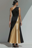 Black Patchwork Mermaid One Shoulder Long Formal Dress