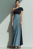 Brown Sheath One Shoulder Ruched Maxi Formal Dress