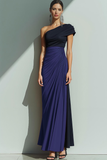 Brown Sheath One Shoulder Ruched Maxi Formal Dress