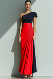 Brown Sheath One Shoulder Ruched Maxi Formal Dress