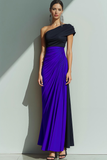 Brown Sheath One Shoulder Ruched Maxi Formal Dress