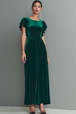 Dark Green Velvet Sheath Maxi Holiday Party Dress with Sleeves