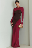 Cabernet Chiffon Mermaid Long Evening Dress with Sleeves